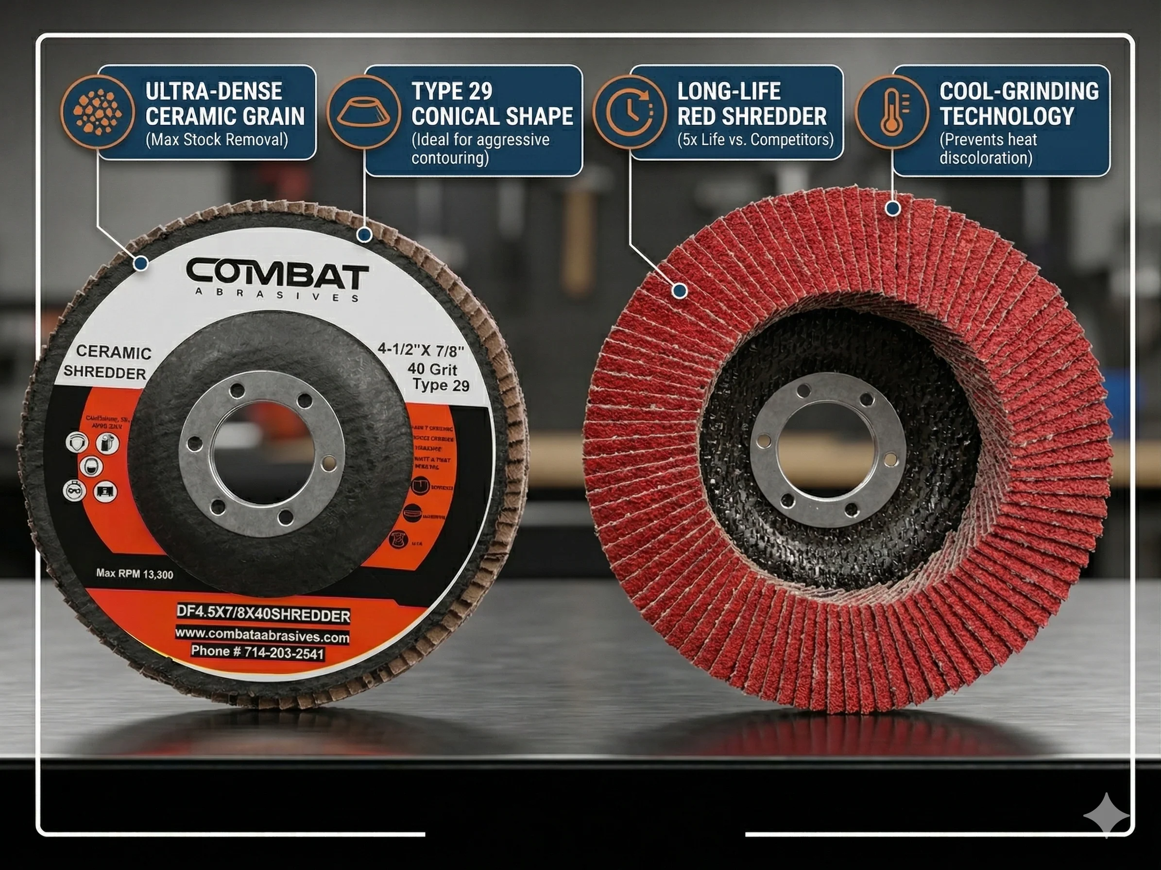 4-1/2" x 7/8" High Density Ceramic Flap Disc Type 29 - Image 3